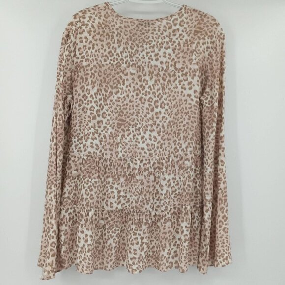 Marchesa Rose Leopard Print Self Tie Blouse Flared Sleeves Hi-Lo Boho Festival S - Picture 3 of 8